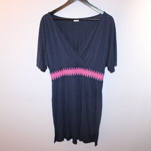 Lascana Womens Size 8 Navy Pink Waist Detail V Neck Short Sleeve Tunic Casual